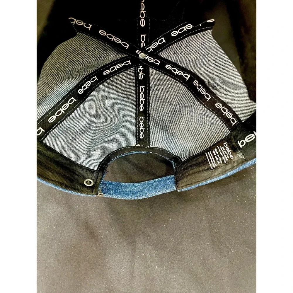 NWT Bebe Rhinestone Denim‎ Baseball Hat Blue All Over Bling Logo Cap Y2K